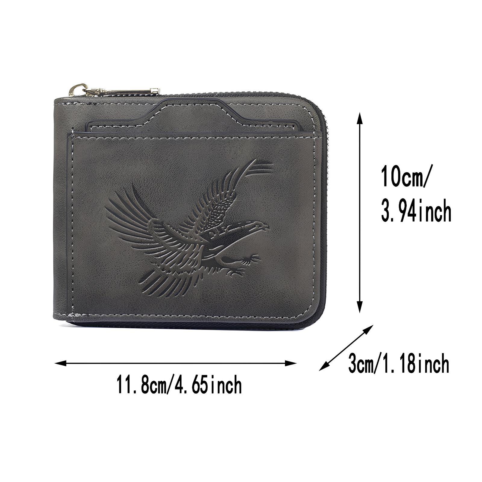 Slim Men's Vintage Eagle Embossed Short Wallet,Pocket PU Leather Bifold with ID Window & Cash Pocket,For Travel & Everyday Carry,Multi Card Slot Business Fashion Wallet