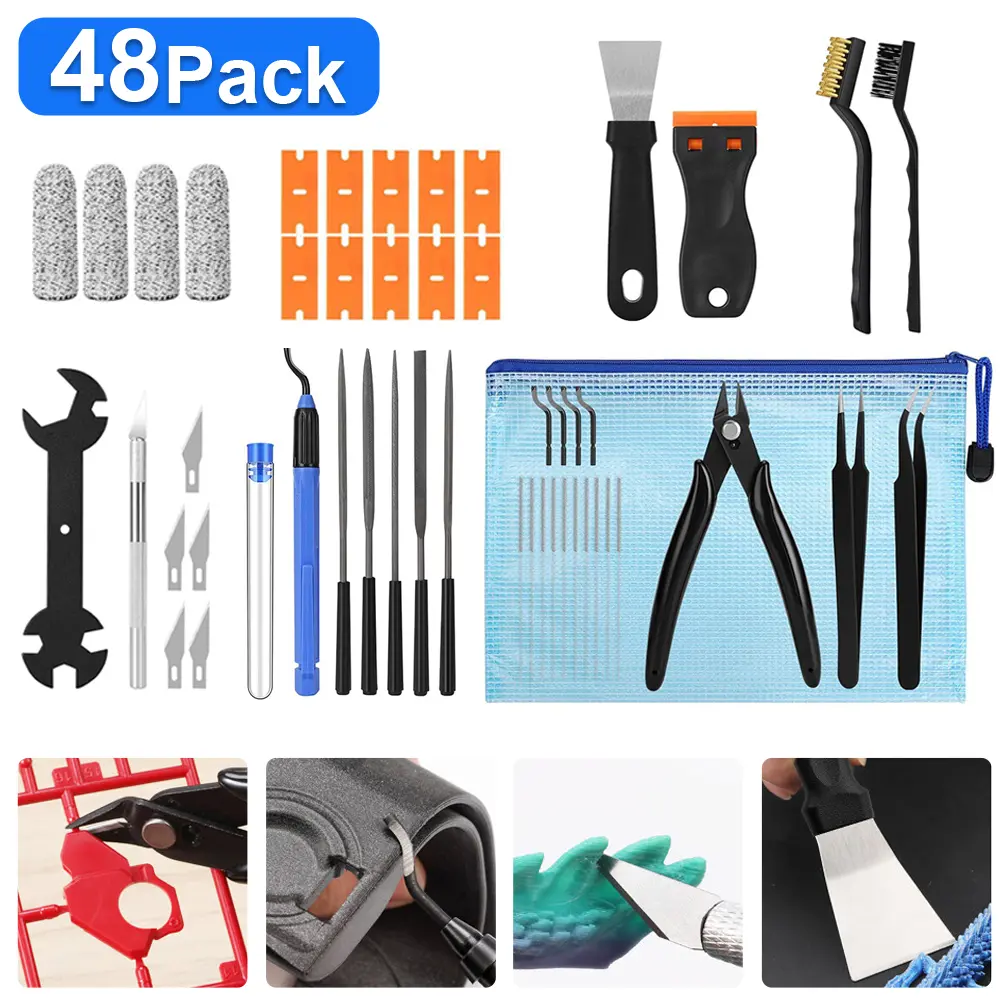 48PCS 3D Printer Tools, 3D Printer Tool Kit Printing Removing, Cleaning & Finishing, Includes Deburring Tool, Nozzle Cleaner, Scraper, Files, Wire Cutter, Craft Knife, Wrench & Tweezers