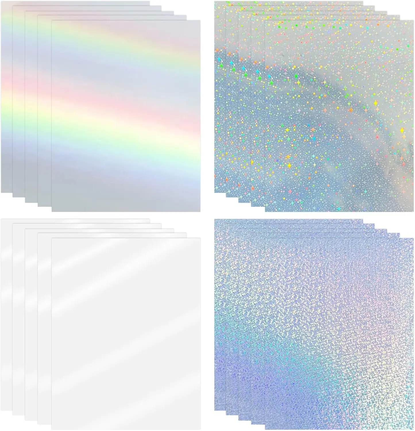 STARBOLING Holographic Printable Vinyl Sticker Paper - 20 Sheets, 8.5x11 in Adhesive Paper for Crafts & Scrapbooking Ideas, Inkjet/Laser Compatible, Waterproof, Easy-Write, Ink-Smudging Prevention, Custom Design Options (Star, Rainbow, Dots, Transparent)