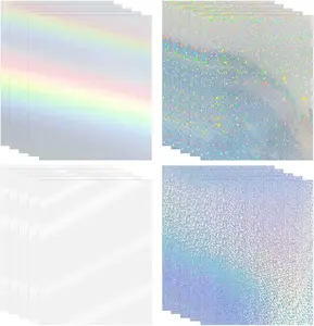 STARBOLING Holographic Sticker Paper for Inkjet & Laser Printer 8.5x11 inch Printable Vinyl Holographic Sticker Paper Self-Adhesive Waterproof- Star, Rainbow, Dots, Transparent- 20 Sheets