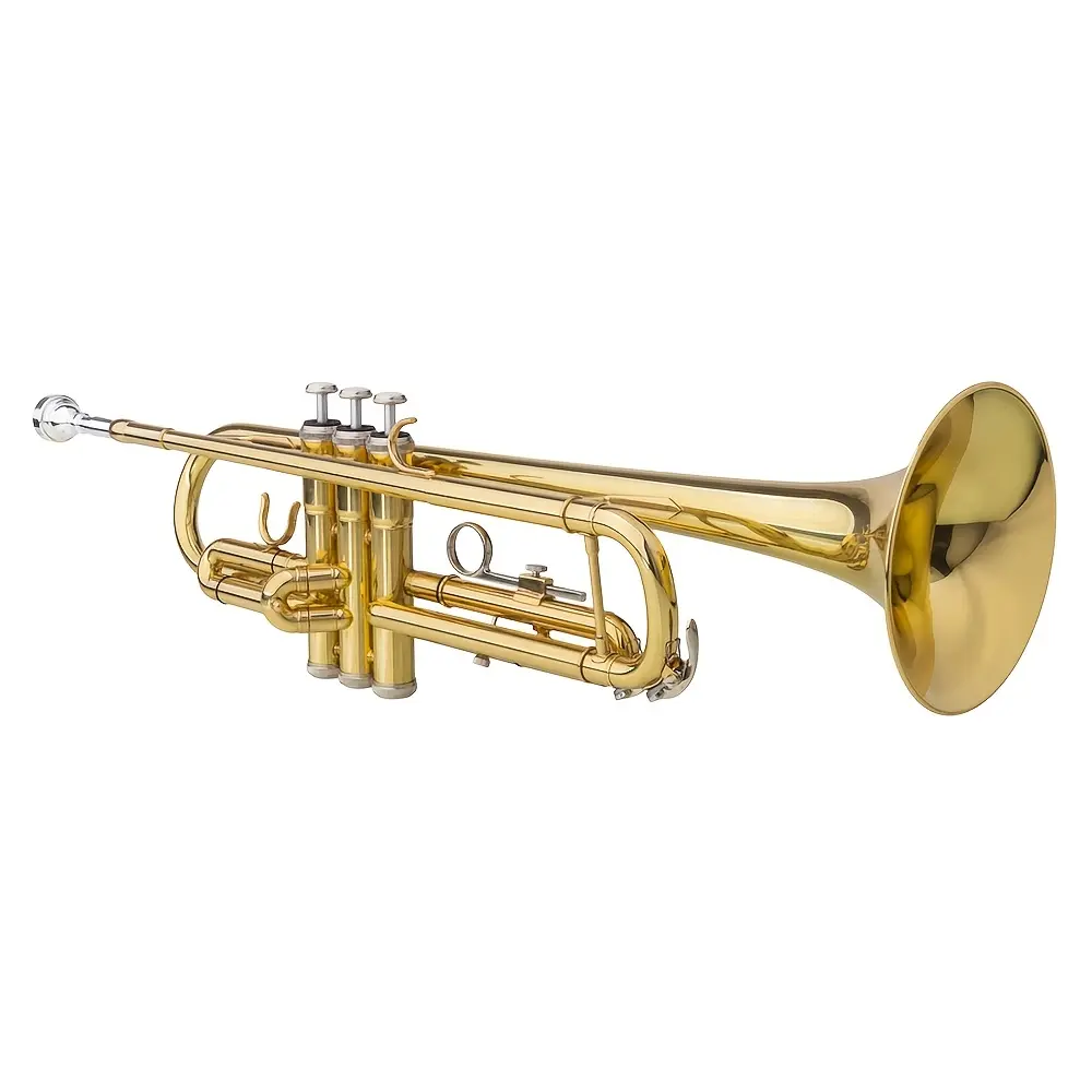 Premium Polished Brass Baritone Trumpet Set - Adjustable Tuning, 1 Drop B Tuning, Classic Minimalist Golden Finish, Included Gloves, Wind Musical Instrument for Hobbies with Expressive Depth