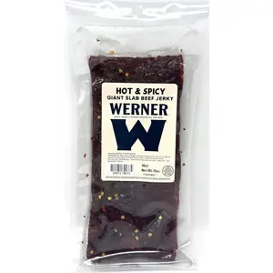 Werner Beef Jerky Slab 10 Count – Giant Jerky Slab, Jerky Sheets Thinly Sliced Beef Jerky Bulk Pack (Hot & Spicy)