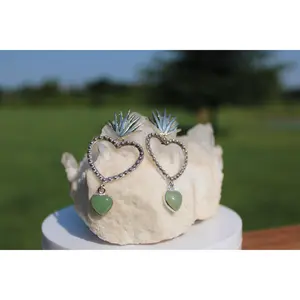 Heart and Agave Green Chalcedony Stud Earrings