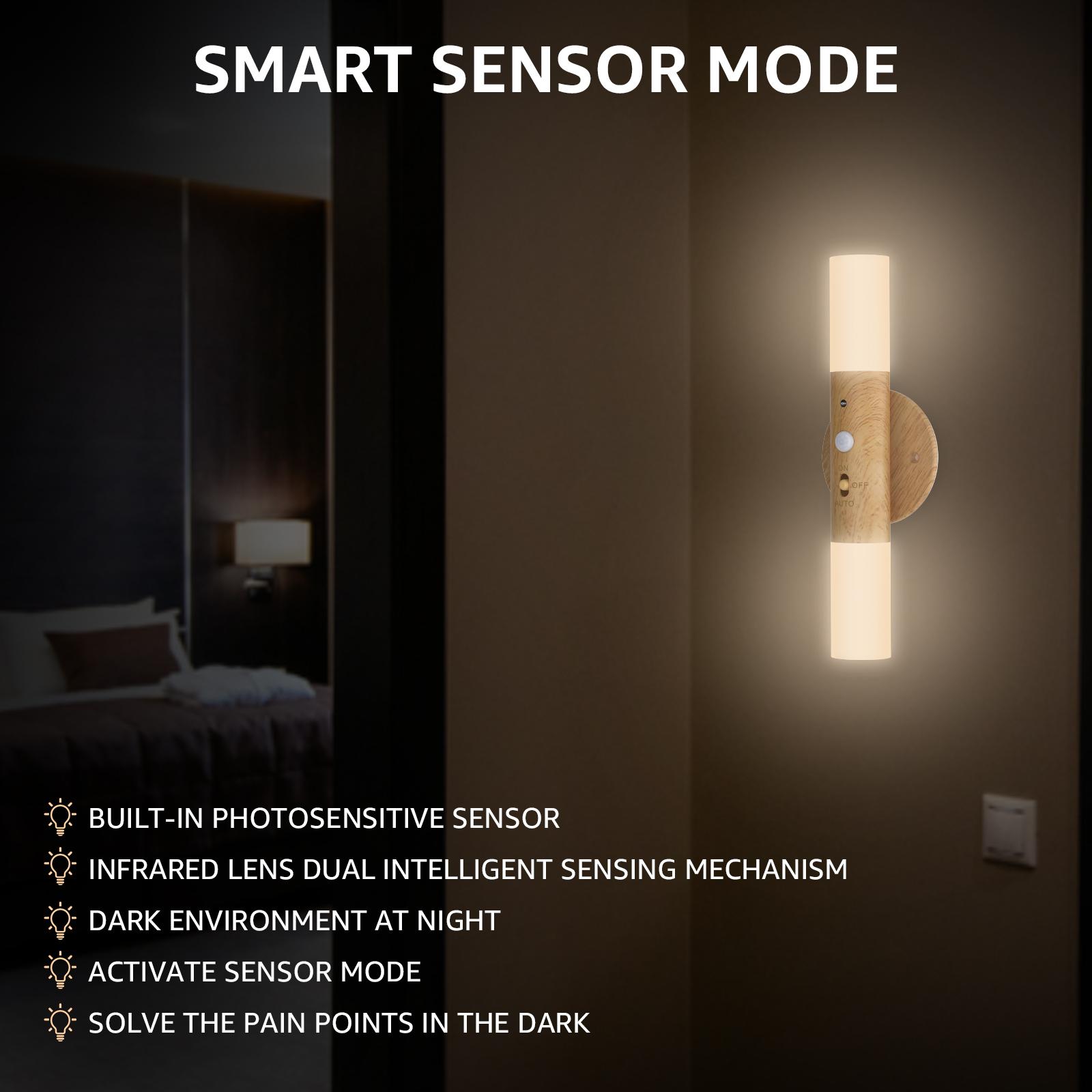 LED Motion Sensor Night Lights Magnet Body Hallway Lamp Rechargeable LED Wall Sconces Magnetic 360° Rotation Corner Portable for Stairway Bedroom Battery Powered