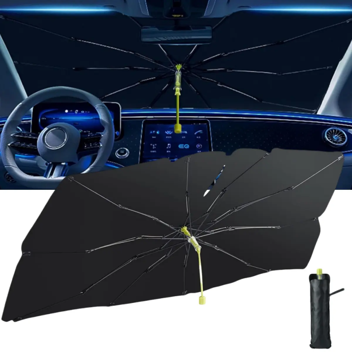 55" Car Sunshades for Windshield Umbrella, Foldable UV-Block Heat-Reflective Automotive Glass Sunshade, Pocket-Size Storage Shade Fits Most Windshields