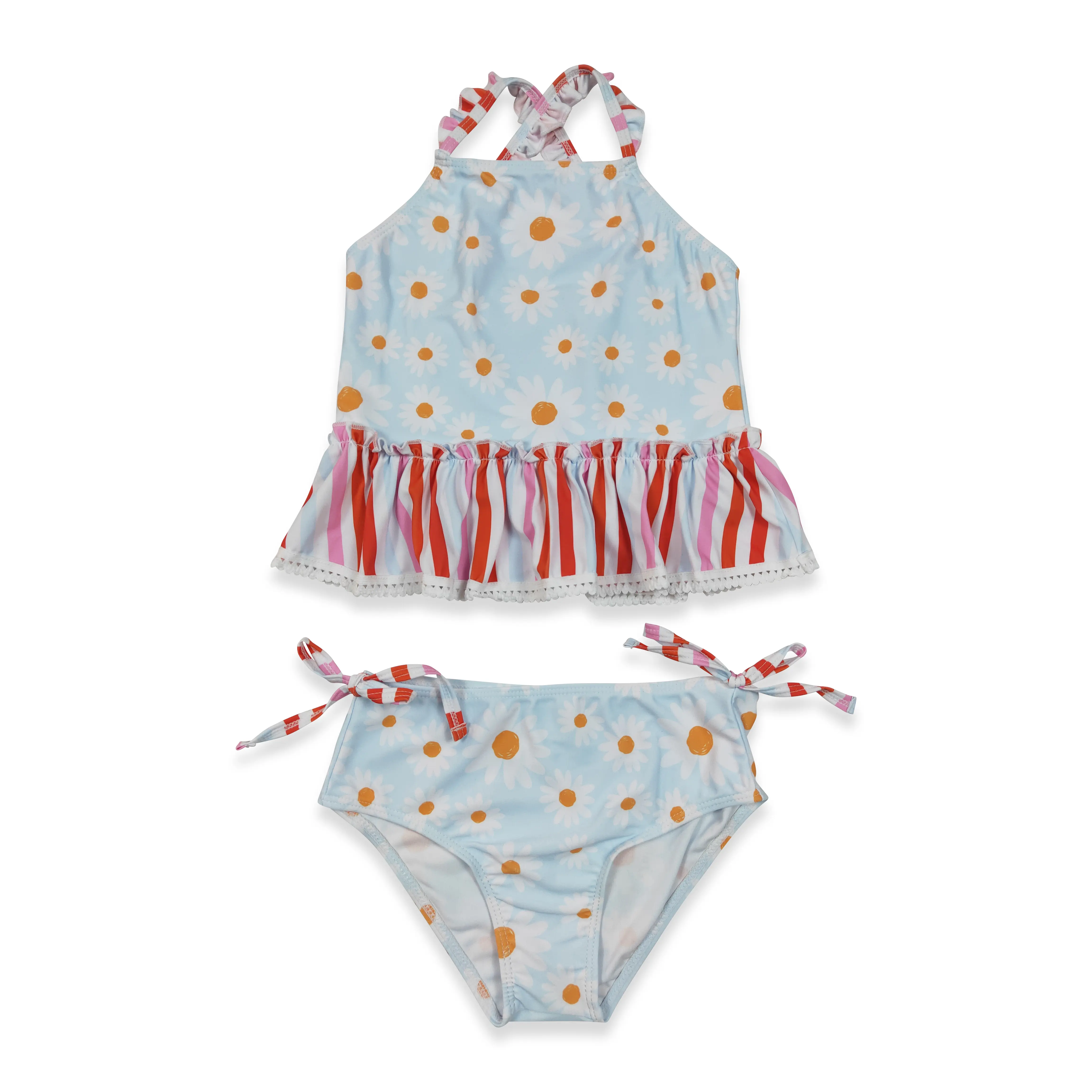 Kids' 2-Piece Floral Print Summer Swimwear Set, Toddler Swimsuit, Child-Sized Girl's Bikinis, Summer Floral Girl's Bikinis, Swimsuit Set