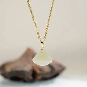 18K Gold Skirt Jade Pendant with Dainty Chain, Natural Hetian Nephrite Necklace