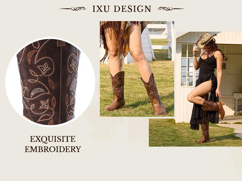 Cowboy Boots For WoMen  Western Retro Boot Durable Classic Fashionable Embroidered Pull On Slip Resistant Boots