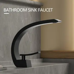 Matte Black Modern Single Hole Bathroom Faucet, Low Arc Brass Ceramic Valve Vanity Sink Faucet, Single Handle 1 Hole Hot and Cold Water Mixer Tap