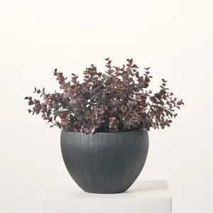 Dark Burgundy Brown Spiral Faux Eucalyptus Bush Stem Bouquet - 15"