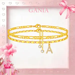 GANIA Letter Layered Ankle Bracelets for Women Dainty Chain Initial Pendant Anklets Set Hypoallergenic A-Z Gifts for Girls Trendy Adjustable Size Waterproof Costume Accessories