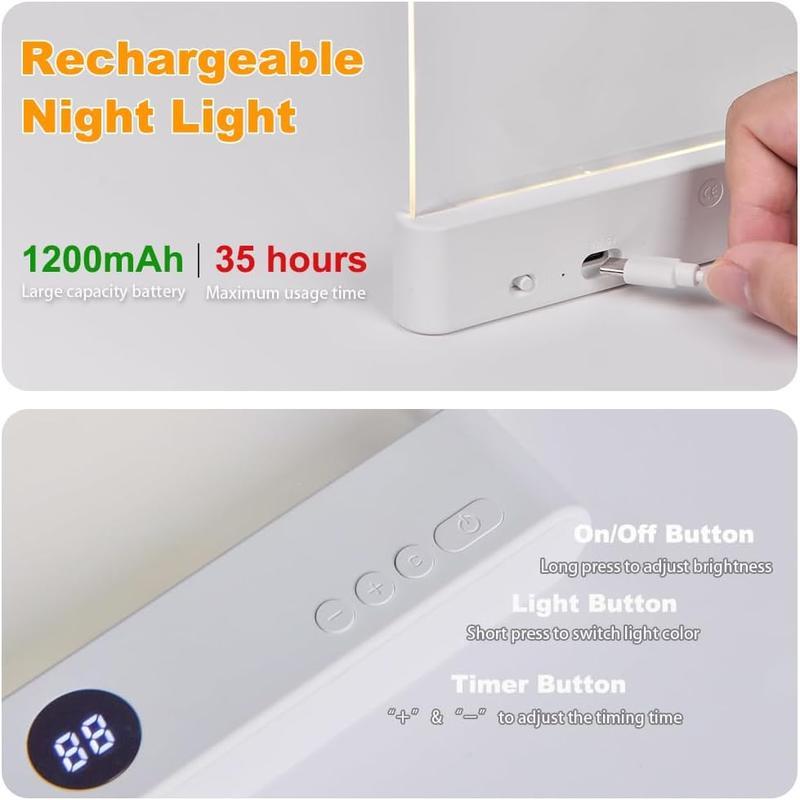 Book Light, Rechargeable Clear LED Flat Reading Light with & Timer, Dimmable Panel Plate Lamp Book Full Page Light for Reading in Bed at Night, Funny Gifts for Readers
