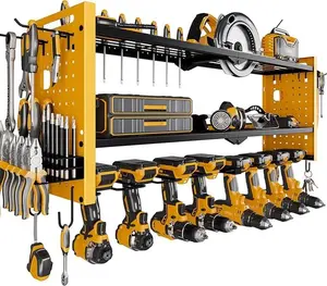 HAUSNEED-003 Garage Tool Shelving - 8 Drills with Magnetic Tool Holder, Wall-Mounted with Adjustable Shelf & Side-Mounted Pegboard Storage, No Warranty