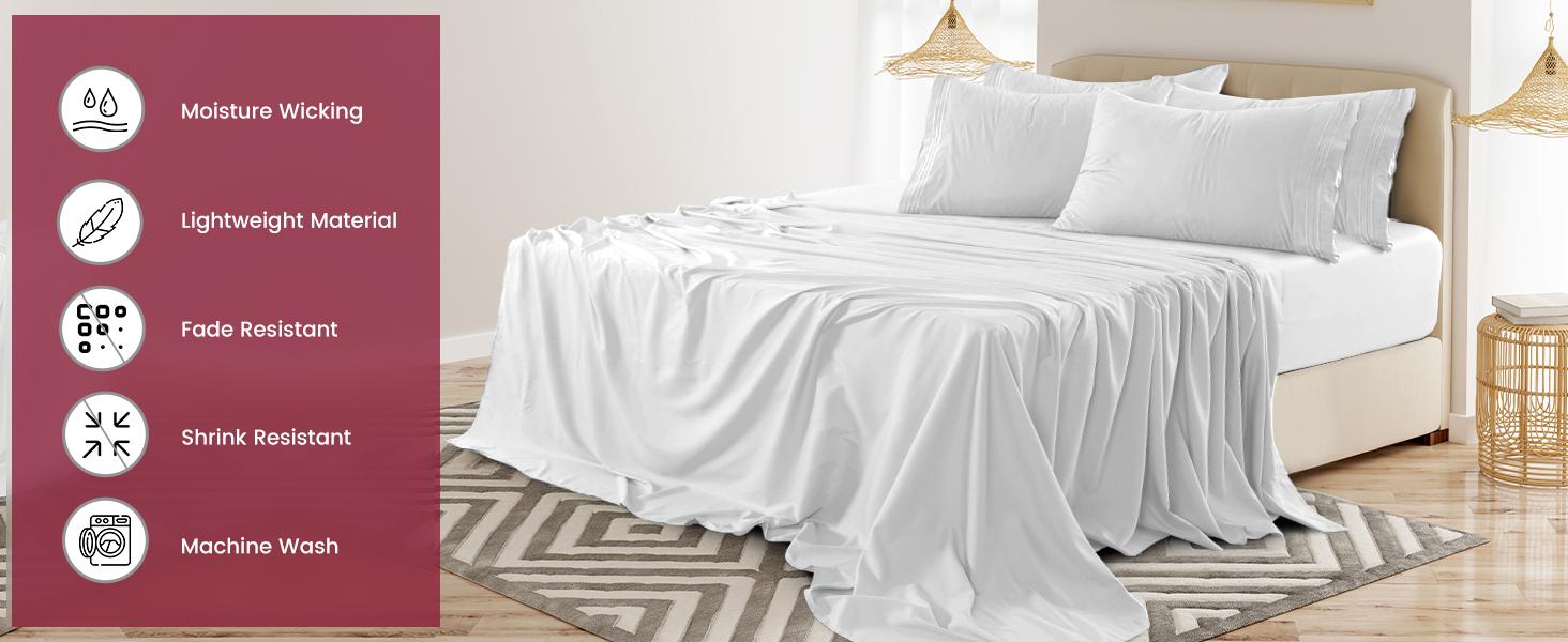 LUX DECOR 4 Pc Solid Bed Sheets Brushed Microfiber 16" Deep Pocket Fitted Sheets & Embroidered Pillowcases Fade Resistant All Season High Quality Luxury Bedding Set -Soft Sheets Set- Cozy Bedding Accessories