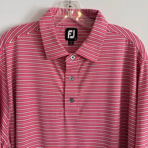 FootJoy FJ Golf Polo Shirt XL Pink Striped Holiday Panama City Beach Men’s