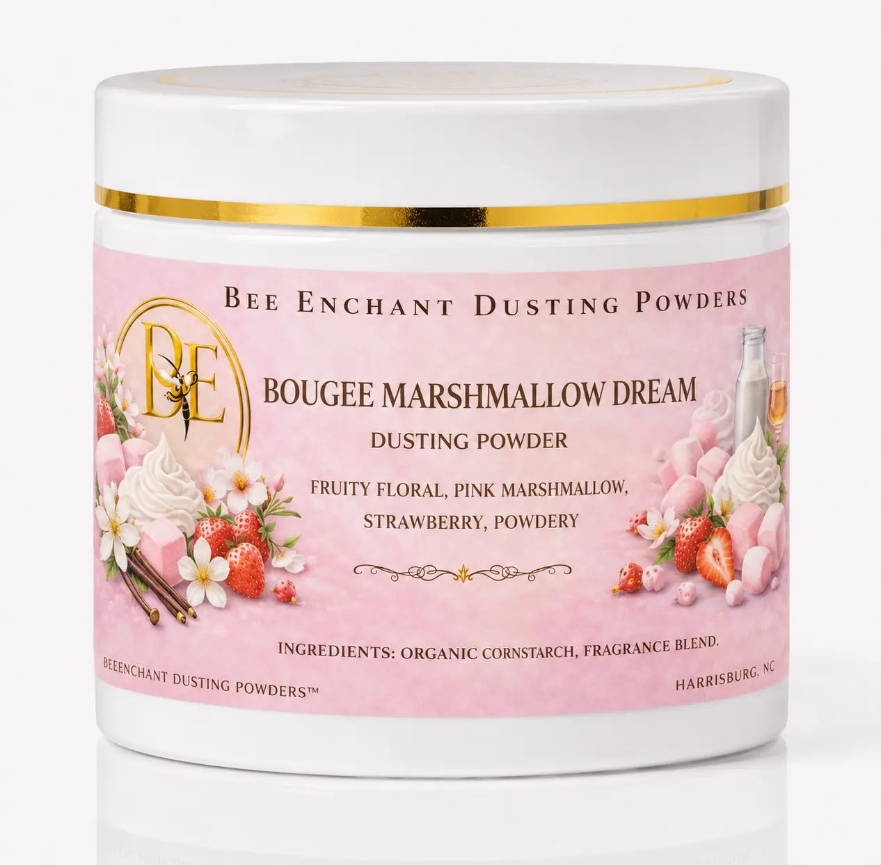 Bee Enchant’s Bougee Marshmallow Dream Custom Body Dusting Perfume Powder- Scented - Finely Milled powder Talc-Free Fragrance Vanilla Daily- Natural Shower Powder Cosmetic-body powder- perfume powder