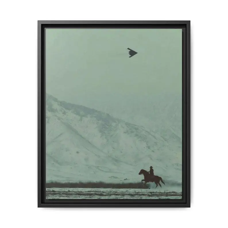 [UNFRAMED POSTER] Cowboy on horse and b2 spirit flying poster, frame not included - america western , mountain , gift for men and women