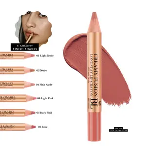 BEL London Creamy Fusion Lip Crayon – 6 Nude & Pink Shades, Multi-Use for Lips, Cheeks & Eyes, Longwear, Highly Pigmented, Velvet Finish