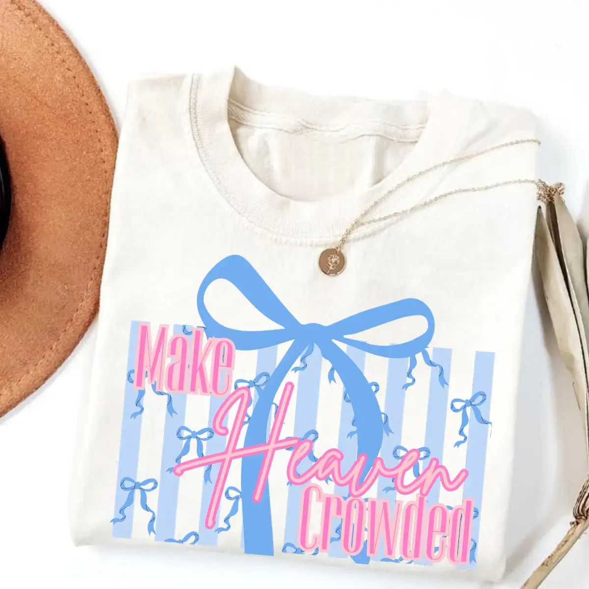 Make Heaven Crowded Bow T-Shirt| Cute Coquette Christian Aesthetic Christian TShirt| Preppy Religious Tee| Jesus tshirt