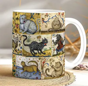 Medieval Cats Mug, Medieval Marginalia, Funny Cats Gift, Gothic Art Mug, Illuminated Manuscript, Historical Cats Art, Witchy Coffee Mug 11 15oz - cat10066
