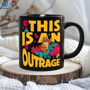 This Is an Outrage Cat Warrior Mug, Dungeon Crawler Fantasy Battle Cup, Funny Creature Combat Coffee Gift