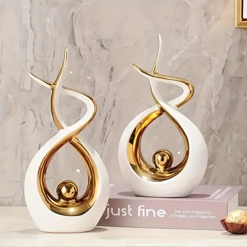 2-Piece Abstract Flame Resin Sculpture Set, Modern Art Desk Decorative Ornaments Figurine Decor for Living Room or Office Home Decor, Modern Home Decoration