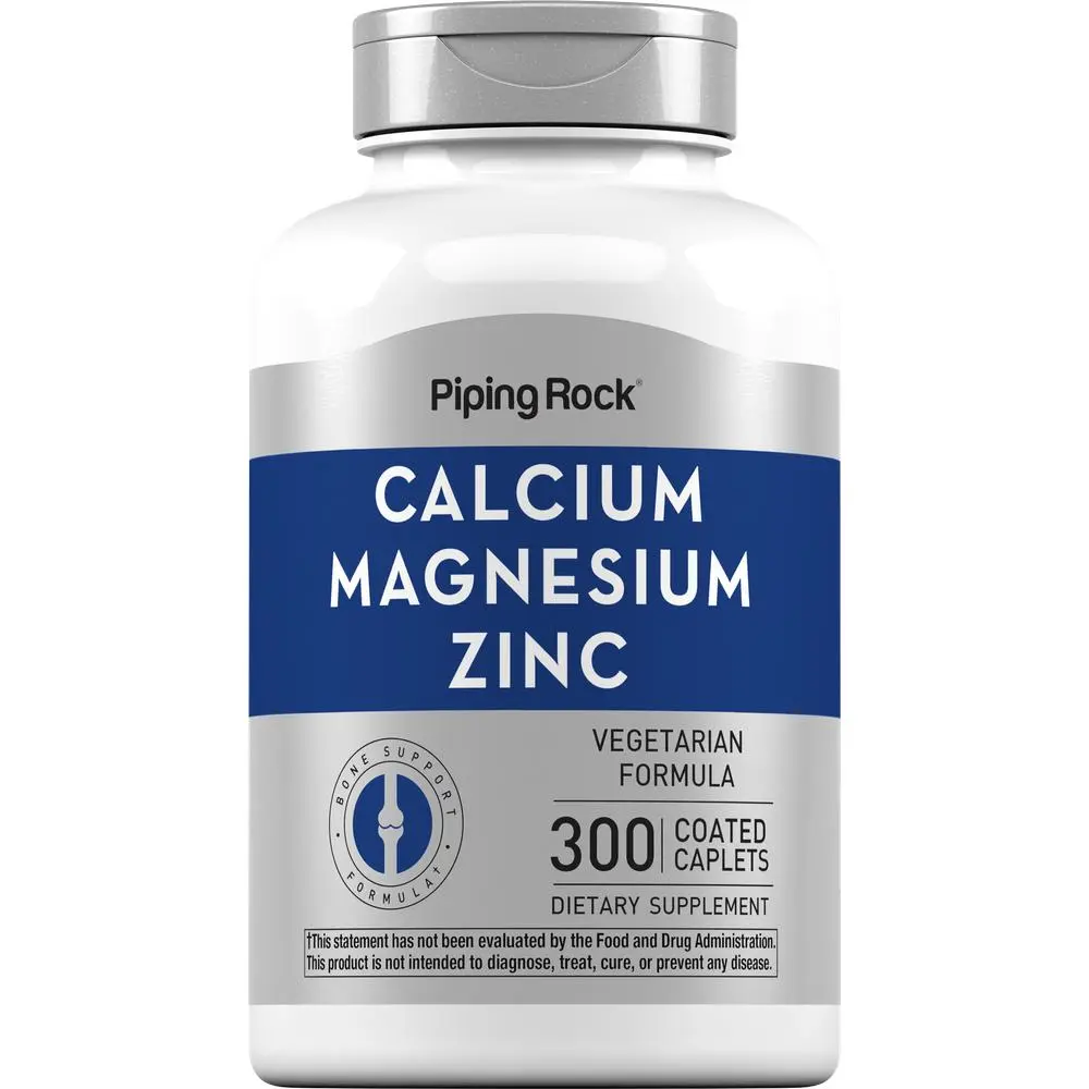 Piping Rock Calcium Magnesium Zinc Supplement | 300 Coated Caplets | Non-GMO, Gluten Free