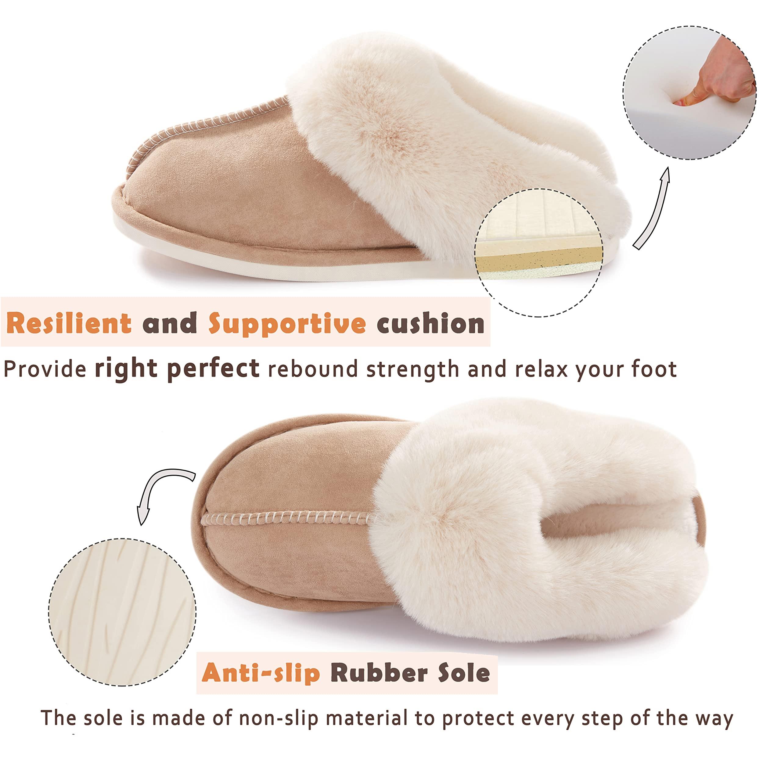 Women's Memory Foam Slide Moccasin Slipper Footwear - Cozy Wool-Look Plush House Shoes with Sherpa Lining, Non-Slip Rubber Sole for Indoor-Outdoor Use
