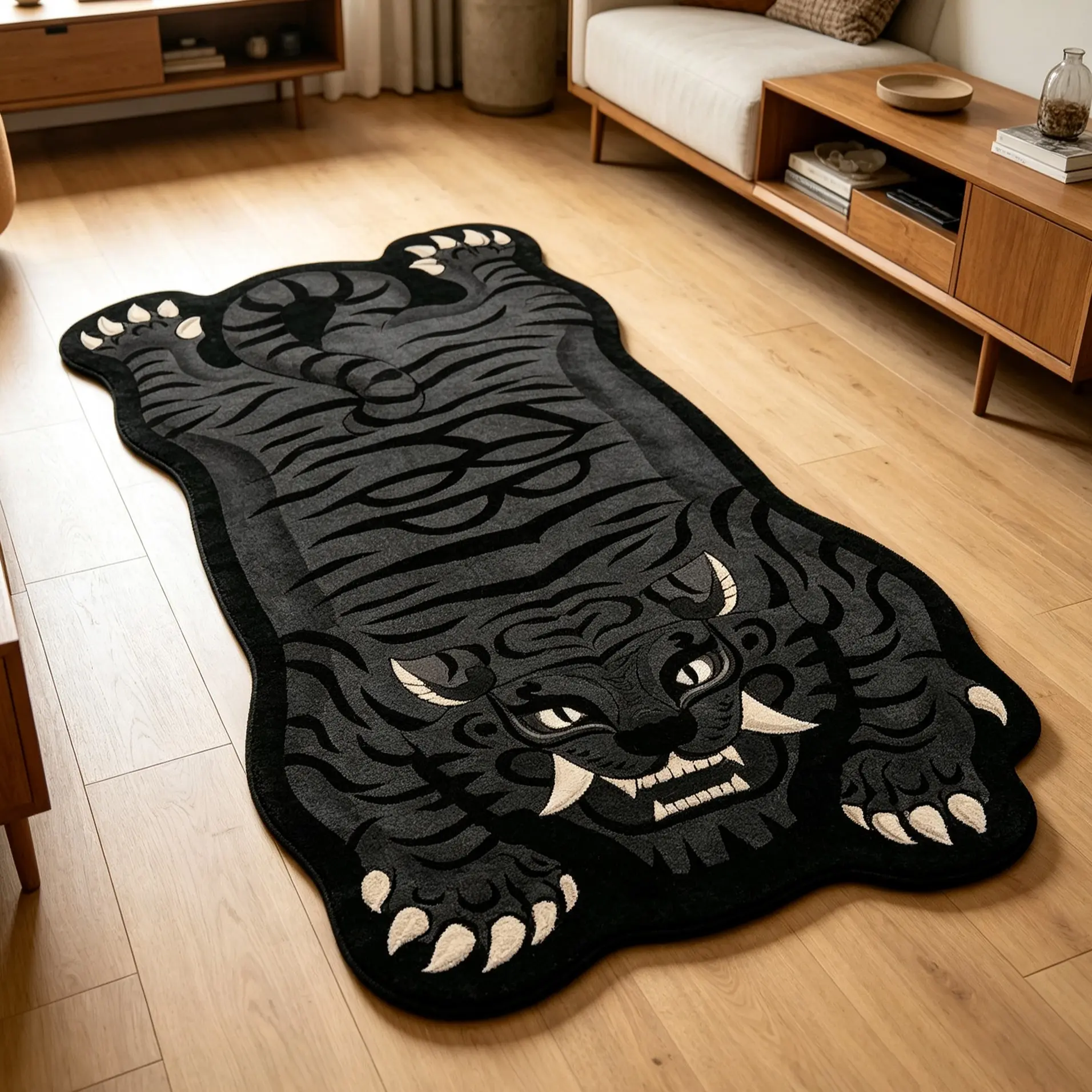 Dark Style Tiger Shaped Rug, Unique Shape Carpet, Comfortable Tiger Design Mat, Hand Wash Only, Ideal for Living Room Decor, Indoor Area Rugs