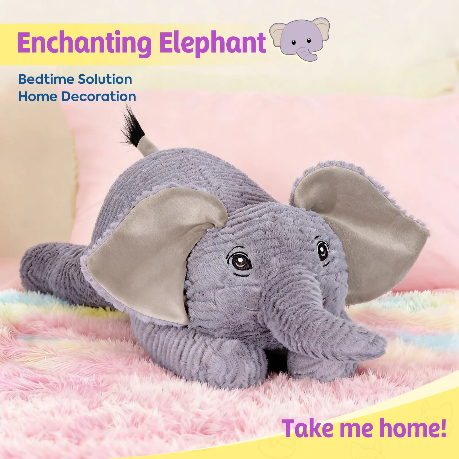 PEACHCAT 25.6 inch 5 lbs Elephant Weighted Stuffed Animals Realistic Elephant Plush Large Plushies Toys Body Pillow Gifts for Kids Adults #summervibes