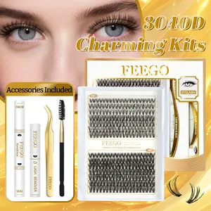FEEGO Natural Black Band Eyelashes 30D40D Wispy Individual Length 9-16MM DIY Lash Extensions Natural Look Cluster Lashes D Curl Eyelash Extension Charming Kits - Makeup