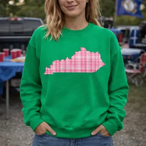 Kentucky Pink Plaid Sweatshirt | State Outline Graphic | Classic Fleece