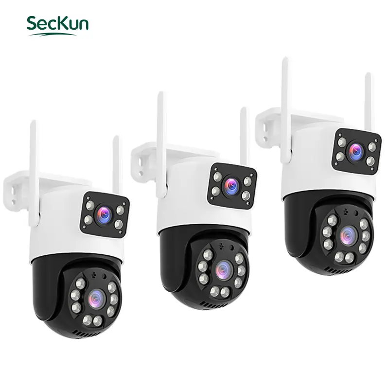 3pc Seckun Wireless WiFi Security Camera System with Micro SD Card Support, 8MP+6MP HD Lenses, 360° Pan-Tilt Real-Time Viewing, Night Vision, Motion Detection, 2-Way Audio, Auto-Connect for Home & Outdoor Use,Outdoor Father's Day Gift Option, Local, Prote