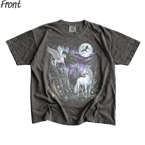 Men's Casual Vintage Fitted Short-Sleeve Graphic T-Shirt - Lightweight Casual Tee with Unicorn, Pegasus, Dragon, Medieval Castle Designs - Renaissance Faire Top, Whimsical Fantasy Enthusiast Gift, Tshirt
