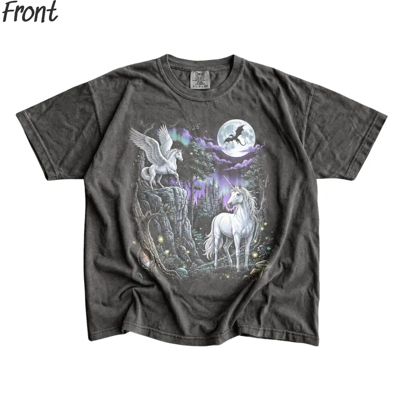 Men's Casual Vintage Fitted Short-Sleeve Graphic T-Shirt - Lightweight Casual Tee with Unicorn, Pegasus, Dragon, Medieval Castle Designs - Renaissance Faire Top, Whimsical Fantasy Enthusiast Gift, Tshirt