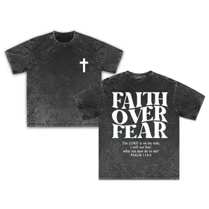 Faith Over Fear Graphic Tees - Vintage Trendy Urban Streetwear for Fashion Lovers - Stylish Casual Gym/Everyday Wear with Minimalist Bold Slogan & Soft Comfort For Women For Men [180G/230G 100% cotton, lightweight and breathable, soft and comfortable]