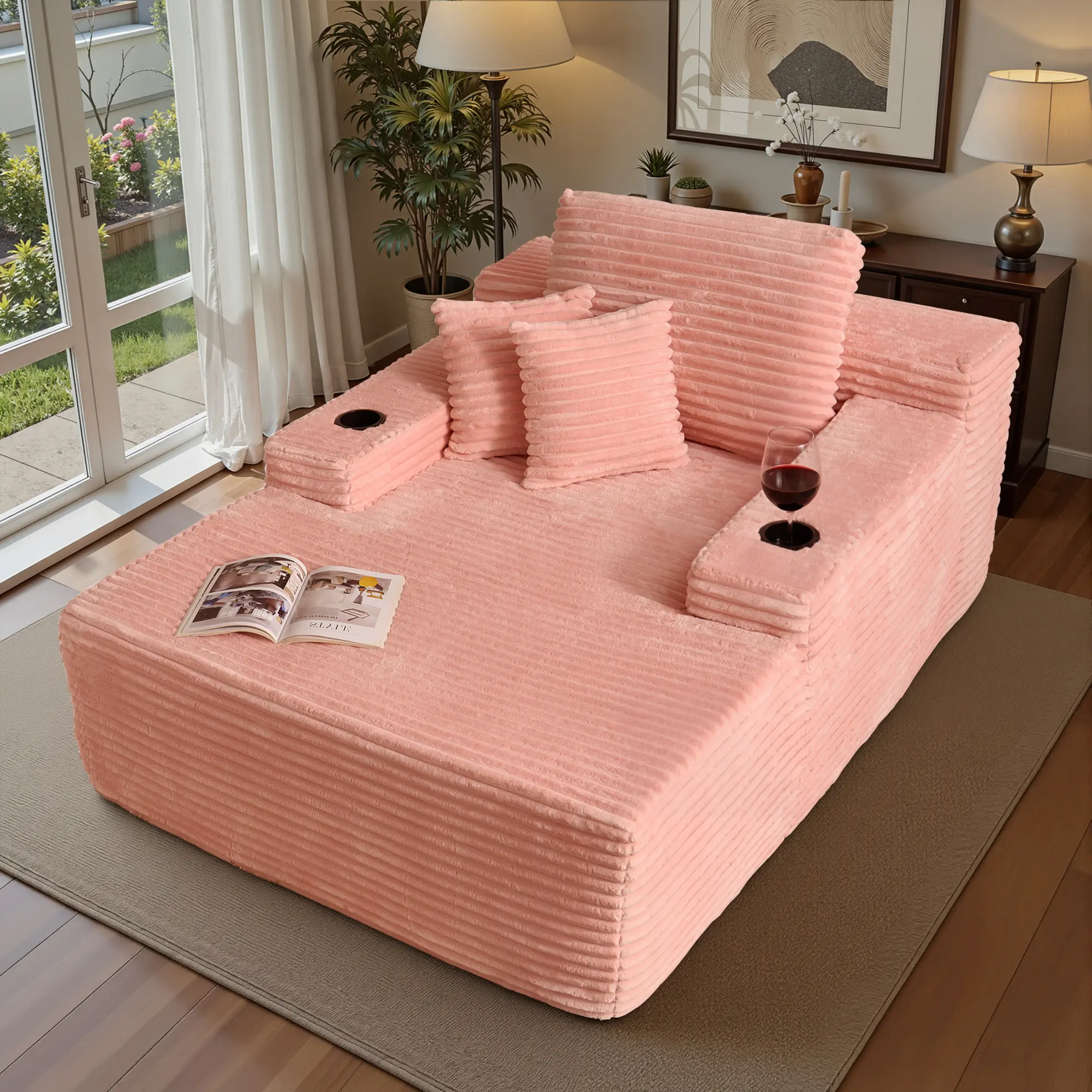Chaise Lounge Only - Pink Plush w/ Cup Holder