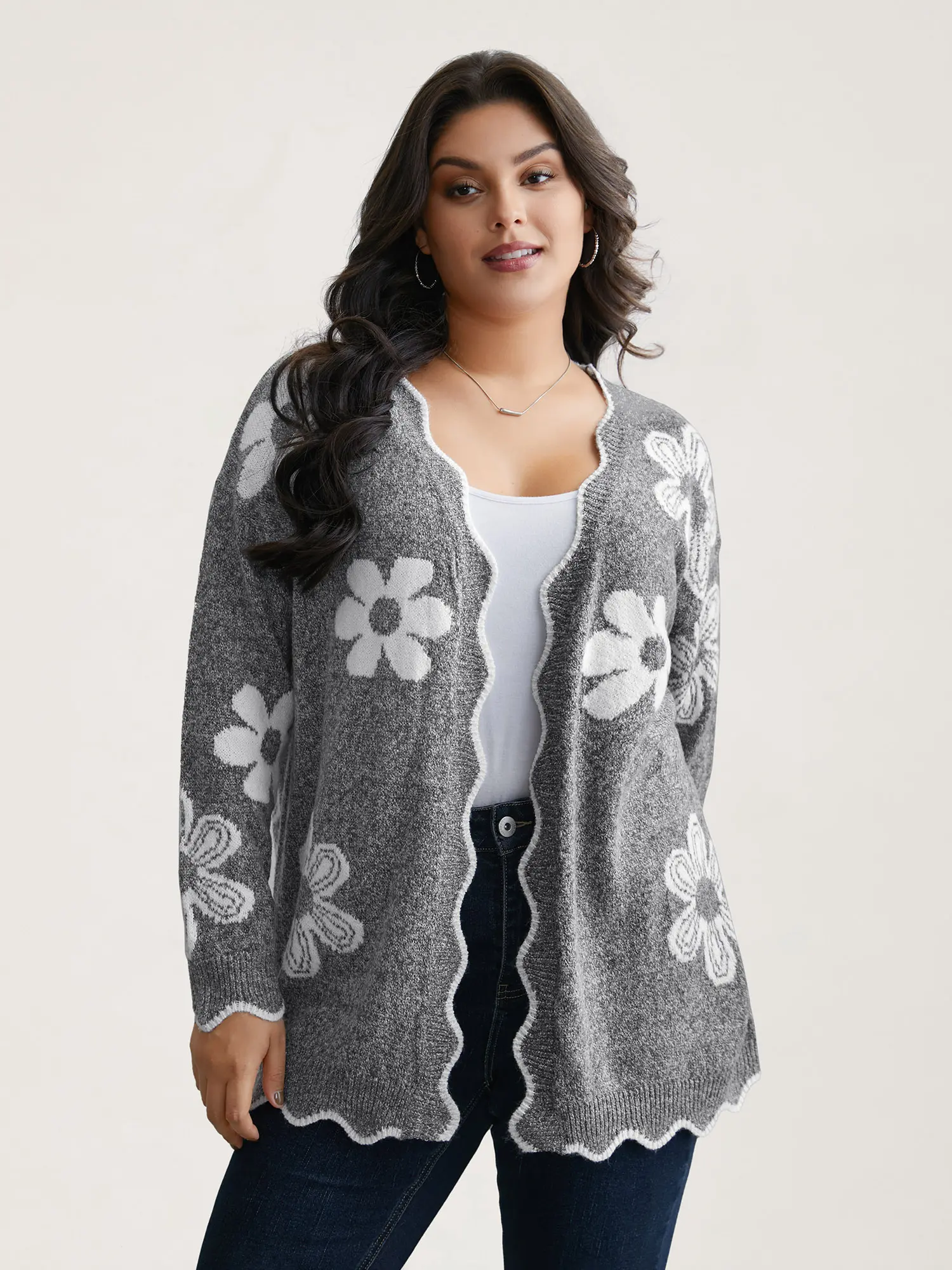BloomChic Women's Plus Size Floral Print Open Front Cardigan, Relaxed Fit Long Sleeve Knit Layering Top for Casual Fall Outfits [M-6X]
