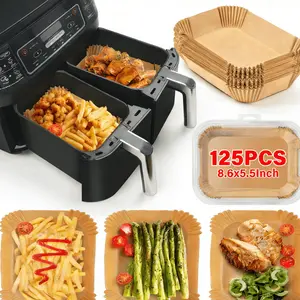 125PCS Rectangle Air Fryer Liners, Heavy-Duty Non-Stick Parchment Paper, Oil & Water Resistant Disposable Liners for Ninja Dual Zone Air Fryer, A Must-Have for Weekly Meal Prep Heat Sealable