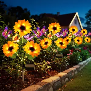 KOOPER Solar Garden Lights Outdoor Decor, Upgraded 2 Pack Solar Sunflower Lights with 8 Butterflies, Solar Flowers Outdoor Waterproof for Yard Lawn Garden Decor, Sunflower Gifts for Mom Women Grandma