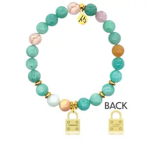 Gold Charm Collection - Multi Amazonite Gemstone Bracelet with Unbreakable Gold Charm Gold Charm Collection - Multi Amazonite Gemstone Bracelet with Unbreakable Gold Charm