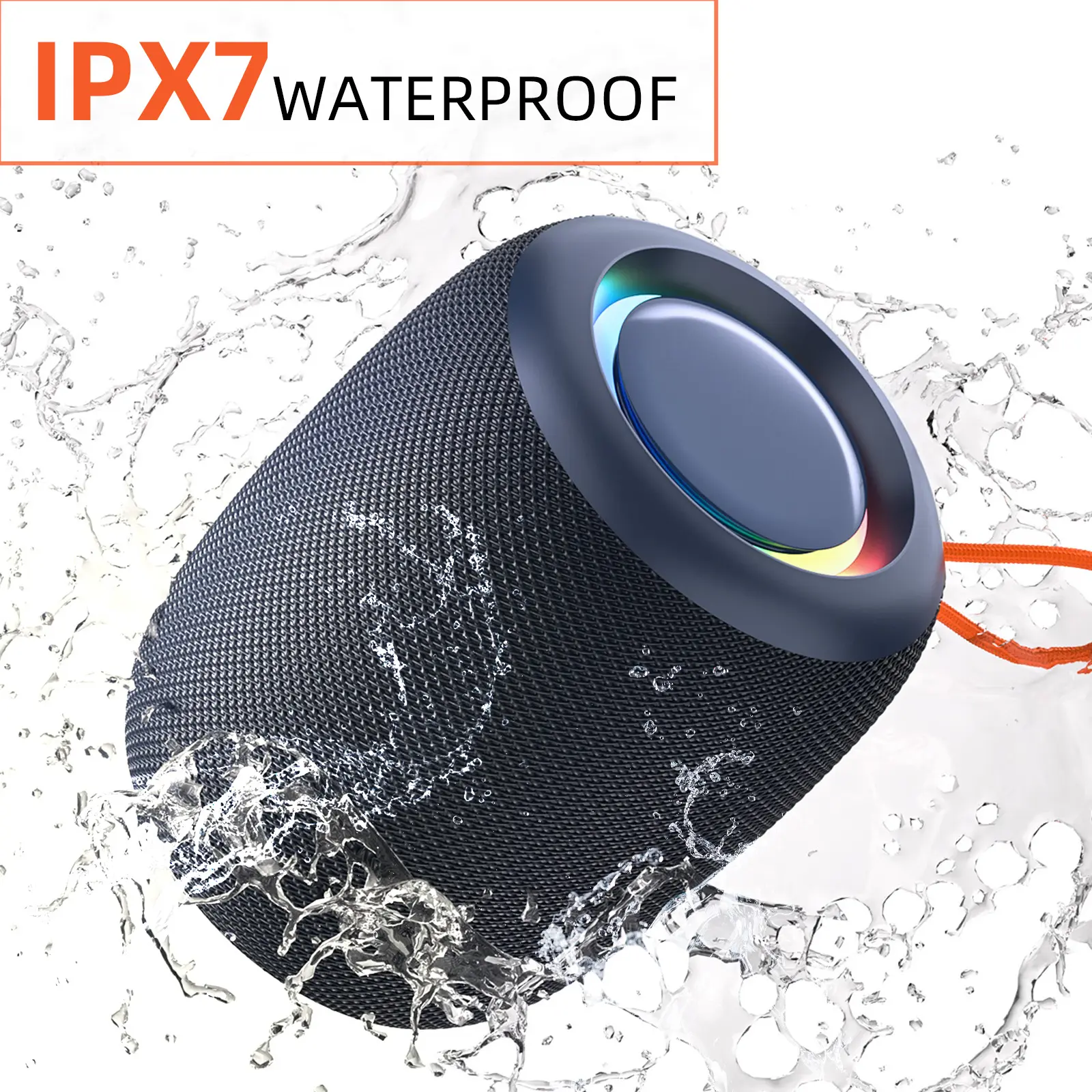 IPX7 Waterproof Wireless Bluetooth Speaker with 7 Colorful Lights, TWS Pairing, USB Type-C, Lanyard, MP3 Support, Compact Hands-Free Rechargeable Design, for Campfire-BBQ Party, Home, Device Compatibility, Gift Idea - Card, Usb-C, Water Resistant Audio Po