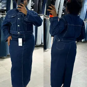 Women's 2-Piece Set Top and Skirts Jeans Navy Blue Luxury 2 in 1 Elegant Outfit