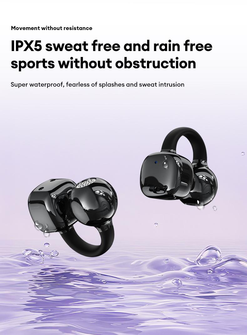 HYUNDAI Clipbuds 7 Clip-on Design Wireless Headphones, Powerful Sound Effects for Music, Dustproof & Waterproof Sports Earbuds for Running, Workout, Audio