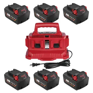 6 Ports Simultaneous Charging Station Compatible for Milwaukee 18V Battery Suitable for Milwaukee M-18 Tools 6 Battery Pack Charging with LED Indicator Light