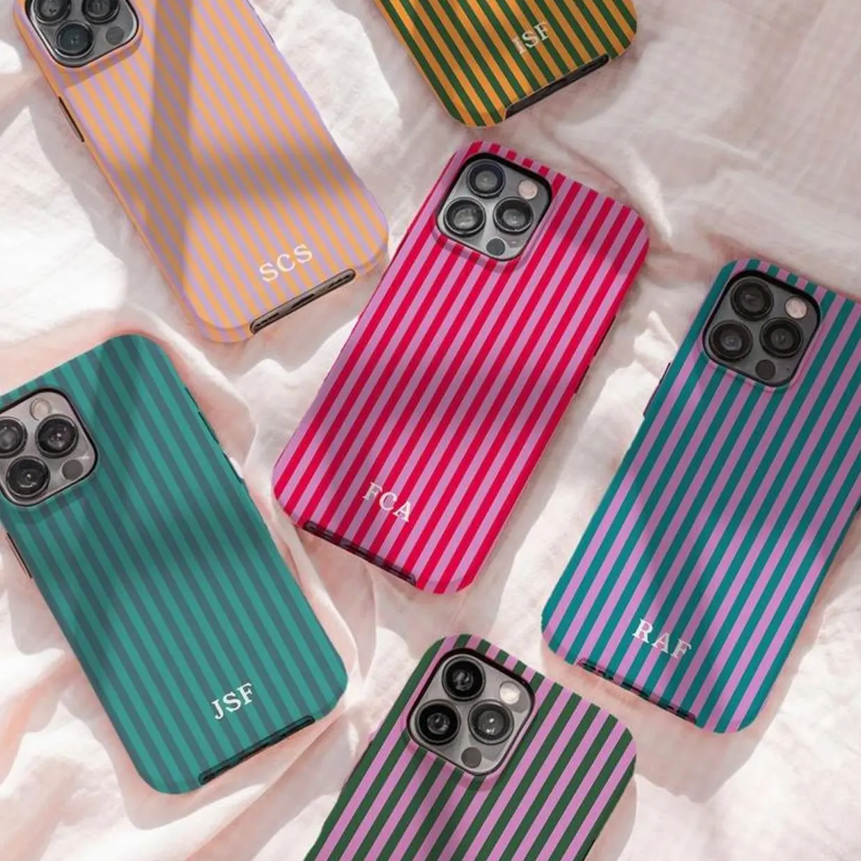 Customized Shockproof Monogram iPhone Case - Striped Initials Slim Hybrid TPU-Polycarbonate Casing, Protection & Impact Resistant Multi-Model Accessory for iPhone 17 ProMax,16,15,14,13,12,11 Series