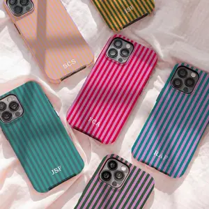 Personalized Monogram Smartphone Case - Striped Initials Cellphone Casing, Handheld Phone Accessories for iPhone 17 ProMax, 16, 15, 14, 13, 12, 11