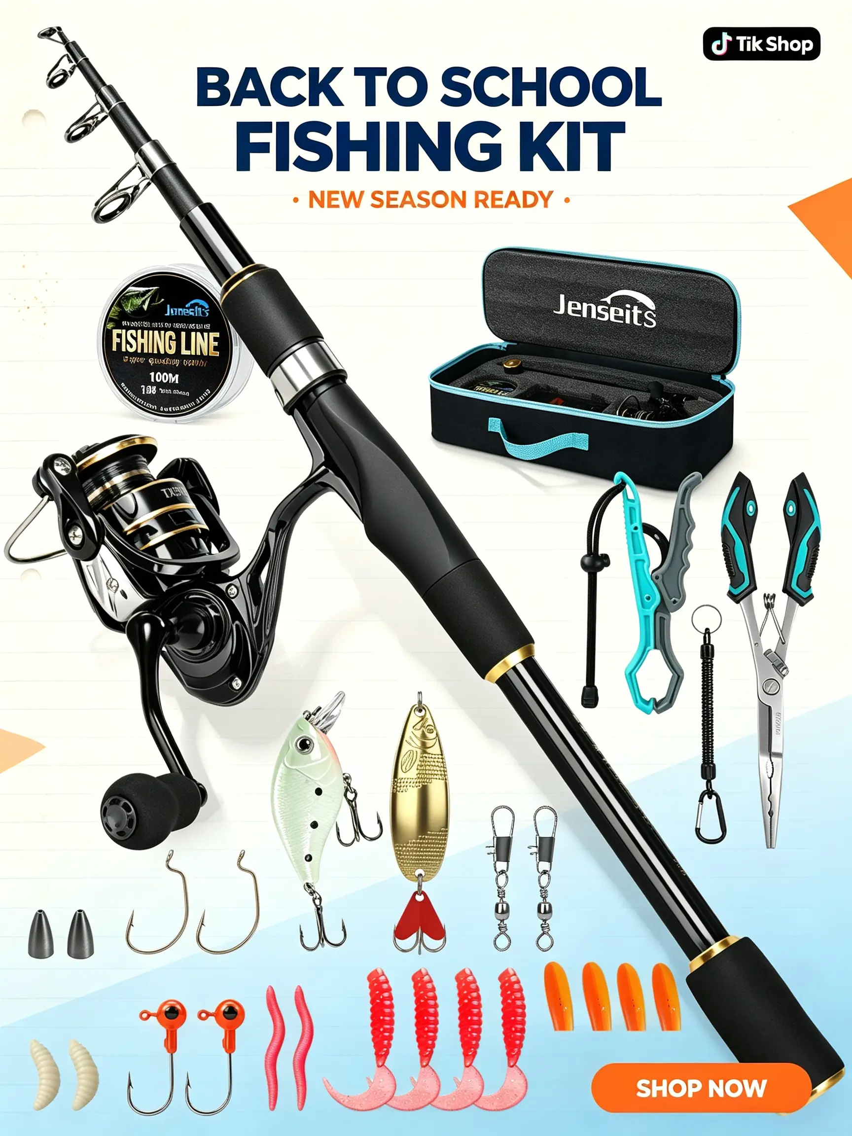 【Back to School】Jenseits 6Ft Fishing Rod and Reel Combo - Carbon Fiber Telescopic Fishing Pole with Spinning Reel 5.2:1 Gear Ratio - Portable Travel Fishing Kit with Lures, Line & Carrier Bag for Beginner Adults