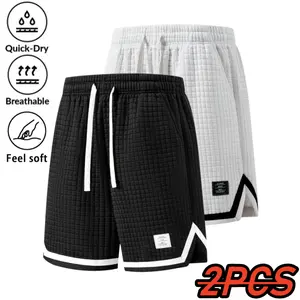 Men’s summer new solid-color checkered textured quick-dry breathable two-piece shorts set—casual and comfortable, with soft fabric suitable for men who love sports, ideal for basketball training or everyday wear. Knit lightweight casual