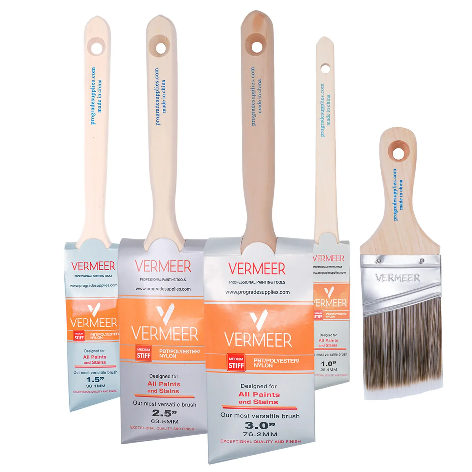 Vermeer Paint Brushes 5-Pack Angle Brushes in Assorted Sizes for All Latex and Oil Paints & Stains - Home Improvement - Interior & Exterior Use